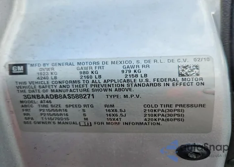 2010 Chevrolet Hhr Ls z USA, uszkodzony, nr VIN 3GNBAADB8AS588271